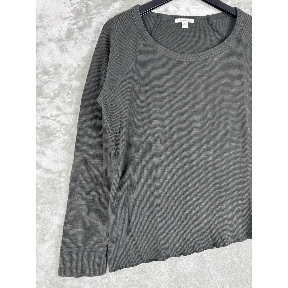 James Perse Standard Top Waffle Knit Black Thermal Long Sleeve Women's Size 2 - Picture 3 of 9